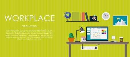 Workplace. Vector illustration. Flat computing background.