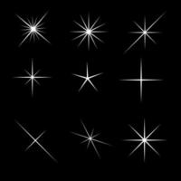 conjunto de estrellas de luz brillantes con destellos ilustración vectorial