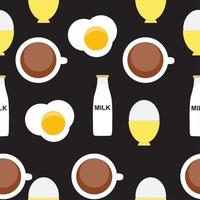 Scrambled Egg, Soft-Boiled Egg, Milk, Coffee Seamless Pattern Breakfast Background Vector Illustration