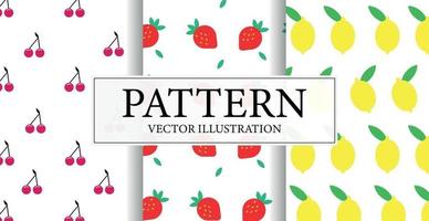 Set of seamless patterns, various realistic ripe fruits - Vector