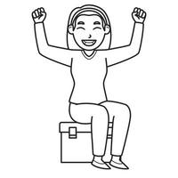Mom Sit on an Ice Box and Feeling Happy. Character. Black and White Color. Coloring Book Illustration. Vector
