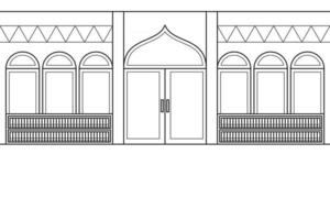 Inside The Mosque With a Bookshelf in The Background. Vector. Coloring Book. vector