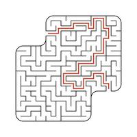 Abstract square maze. Game for kids. Puzzle for children. One entrance, one exit. Labyrinth conundrum. Flat vector illustration isolated on white background. With answer.