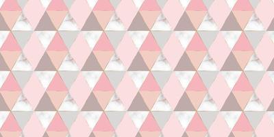 Geometric pattern triangle shape and marble texture elegant background pink color with golden line vector