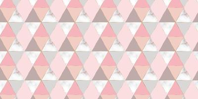 Geometric pattern triangle shape and marble texture elegant background pink color with golden line vector