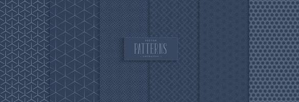 Set of abstract geometric seamless pattern navy background. vector