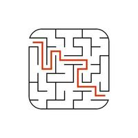 Abstract square maze. Game for kids. Puzzle for children. One entrance, one exit. Labyrinth conundrum. Flat vector illustration isolated on white background. With answer.