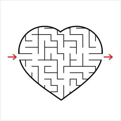 Abstract heart shaped labyrinth. Game for kids. Puzzle for children. One entrances, one exit. Maze conundrum. Simple flat vector illustration isolated on white background.