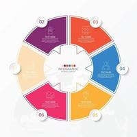 Basic circle infographic template with 6 steps, process or options, process chart, Used for process diagram, presentations, workflow layout, flow chart, infograph. Vector eps10 illustration.