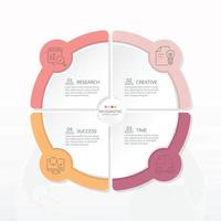 Basic circle infographic template with 4 steps, process or options, process chart, Used for process diagram, presentations, workflow layout, flow chart, infograph. Vector eps10 illustration.