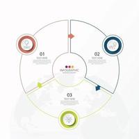 Basic circle infographic template with 3 steps, process or options, process chart, Used for process diagram, presentations, workflow layout, flow chart, infograph. Vector eps10 illustration.