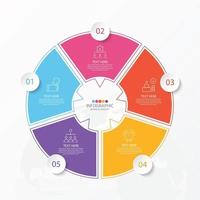 Basic circle infographic template with 5 steps, process or options, process chart, Used for process diagram, presentations, workflow layout, flow chart, infograph. Vector eps10 illustration.