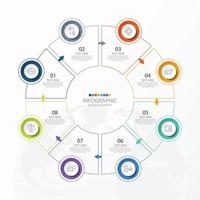 Plantilla de infografía de círculo básico con 8 pasos, proceso u opciones, diagrama de proceso, utilizado para diagrama de proceso, presentaciones, diseño de flujo de trabajo, diagrama de flujo, infografía. ilustración vectorial eps10. vector