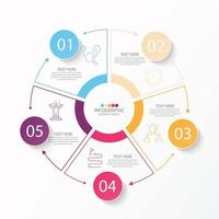 Basic circle infographic template with 5 steps, process or options, process chart, Used for process diagram, presentations, workflow layout, flow chart, infograph. Vector eps10 illustration.