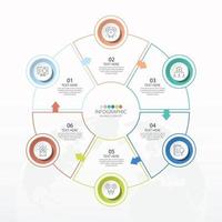 Basic circle infographic template with 6 steps, process or options, process chart, Used for process diagram, presentations, workflow layout, flow chart, infograph. Vector eps10 illustration.