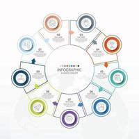 Basic circle infographic template with 9 steps, process or options, process chart, Used for process diagram, presentations, workflow layout, flow chart, infograph. Vector eps10 illustration.