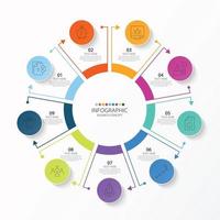 Basic circle infographic template with 9 steps, process or options, process chart, Used for process diagram, presentations, workflow layout, flow chart, infograph. Vector eps10 illustration.