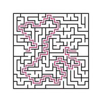 Black square maze with entrance and exit. An interesting and useful game for children. Simple flat vector illustration isolated on white background. With the answer.