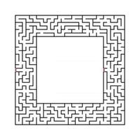 Black abstract square maze with a place for your image. An interesting and useful game for kids. A simple flat vector illustration isolated on a white background.