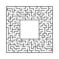 Black abstract square maze with a place for your image. An interesting and useful game for kids. A simple flat vector illustration isolated on a white background.