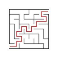 A square labyrinth for kids. The game is a mystery. A simple flat vector illustration on a white background. With the answer.