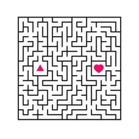 Abstract square maze. An interesting and useful game for children. Find the path from arrow to heart. Simple flat vector illustration isolated on white background.