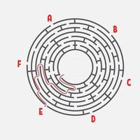 Black round maze. Game for kids. Children's puzzle. Many entrances, one exit. Labyrinth conundrum. Simple flat vector illustration isolated on white background. With place for your image.