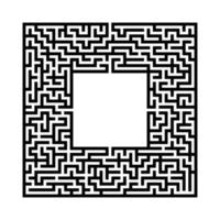 Black abstract square maze with a place for your image. An interesting and useful game for kids. A simple flat vector illustration isolated on a white background.