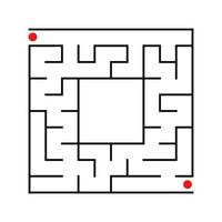 Black abstract square maze with a place for your image. An interesting and useful game for kids. A simple flat vector illustration isolated on a white background.