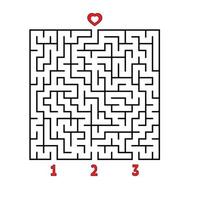 Abstract square maze. Game for kids. Puzzle for children. Find the right path to the heart. Labyrinth conundrum. Flat vector illustration isolated on white background.