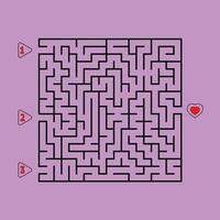 Abstract square maze. Game for kids. Puzzle for children. Find the right path to the heart. Labyrinth conundrum. Flat vector illustration isolated on white background.