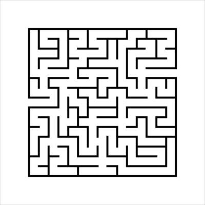 Abstract square maze. Game for kids. Puzzle for children. One entrances, one exit. Labyrinth conundrum. Simple flat vector illustration isolated on white background.