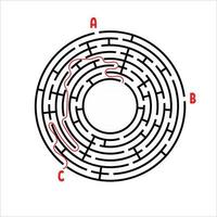 Black round maze. Game for kids. Children's puzzle. Many entrances, one exit. Labyrinth conundrum. Simple flat vector illustration isolated on white background. With place for your image.