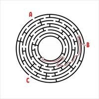 Black round maze. Game for kids. Children's puzzle. Many entrances, one exit. Labyrinth conundrum. Simple flat vector illustration isolated on white background. With place for your image.