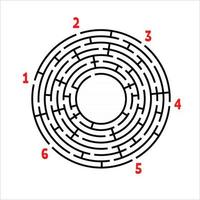 Black round maze. Game for kids. Children's puzzle. Many entrances, one exit. Labyrinth conundrum. Simple flat vector illustration isolated on white background. With place for your image.