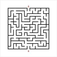 Black square maze. An interesting and useful game for kids. Children's puzzle with one entrance and one exit. Labyrinth conundrum. Simple flat vector illustration isolated on white background.