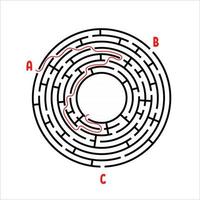 Black round maze. Game for kids. Children's puzzle. Many entrances, one exit. Labyrinth conundrum. Simple flat vector illustration isolated on white background. With place for your image.