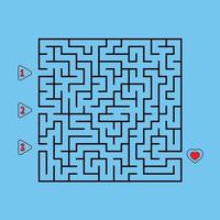 Abstract square maze. Game for kids. Puzzle for children. Find the right path to the heart. Labyrinth conundrum. Flat vector illustration isolated on white background.