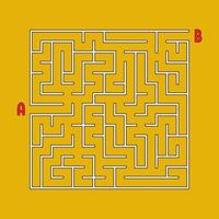 Abstract square maze. Game for kids. Puzzle for children. One entrances, one exit. Labyrinth conundrum. Simple flat vector illustration isolated on color background.