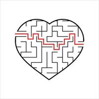 Abstract heart shaped labyrinth. Game for kids. Puzzle for children. One entrances, one exit. Maze conundrum. Simple flat vector illustration isolated on white background.