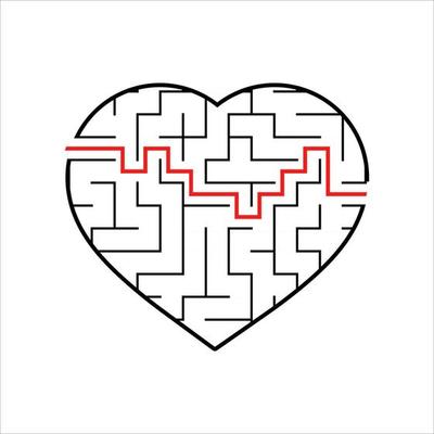 Abstract heart shaped labyrinth. Game for kids. Puzzle for children. One entrances, one exit. Maze conundrum. Simple flat vector illustration isolated on white background.