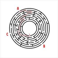 laberinto redondo negro. juego para niños. rompecabezas para niños. muchas entradas, una salida. enigma del laberinto. Ilustración de vector plano simple aislado sobre fondo blanco. con lugar para tu imagen.