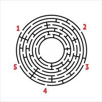 Black round maze. Game for kids. Children's puzzle. Many entrances, one exit. Labyrinth conundrum. Simple flat vector illustration isolated on white background. With place for your image.