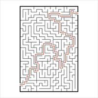 Abstract rectangular maze. Game for kids. Puzzle for children. One entrances, one exit. Labyrinth conundrum. Simple flat vector illustration isolated on white background. With answer.