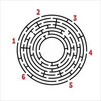 Black round maze. Game for kids. Children's puzzle. Many entrances, one exit. Labyrinth conundrum. Simple flat vector illustration isolated on white background. With place for your image.