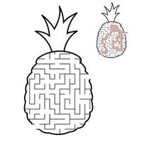 Maze pineapple. Game for kids. Puzzle for children. Cartoon style. Labyrinth conundrum. Black and white vector illustration. With answer. The development of logical and spatial thinking.