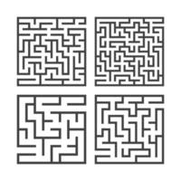 A set of square mazes of various levels of difficulty. Game for kids. Puzzle for children. One entrances, one exit. Labyrinth conundrum. Flat vector illustration isolated on white background.