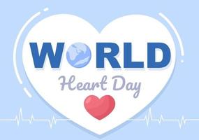 Ilustración del día mundial del corazón para concienciar a las personas sobre la importancia de la salud, el cuidado y la prevención de diversas enfermedades. vector