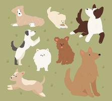 lindos perros de diferentes razas están sentados o jugando. Ilustración de vector mínimo de estilo de diseño plano.