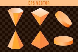 Conjunto de formas 3d eps vector color naranja resplandor sol objeto de forma